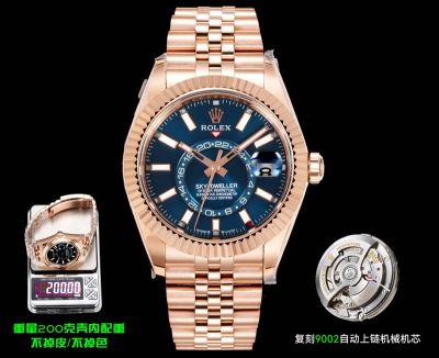 AR Factory Rolex Sky-Dweller 42mm 9002 Movement Blue Face Rose Gold Jubilee Band Watch